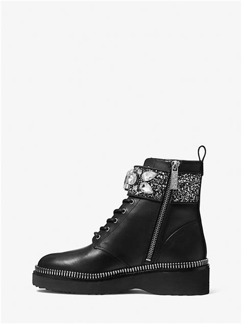 michael kors haskell embellished glitter and leather combat boot|Women's MICHAEL Michael Kors Haskell Bootie .